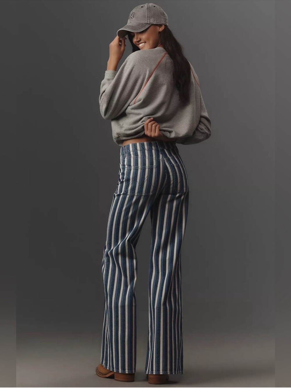 MOTHER The Patch Pocket Twister Sneak Mid-Rise Stripe Wide Leg Jeans 29 NWOT - Picture 3 of 10
